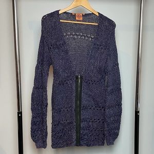Tory Burch Wool Knit Purple and Silver Zip Sweater